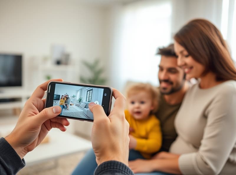 Family using security camera app